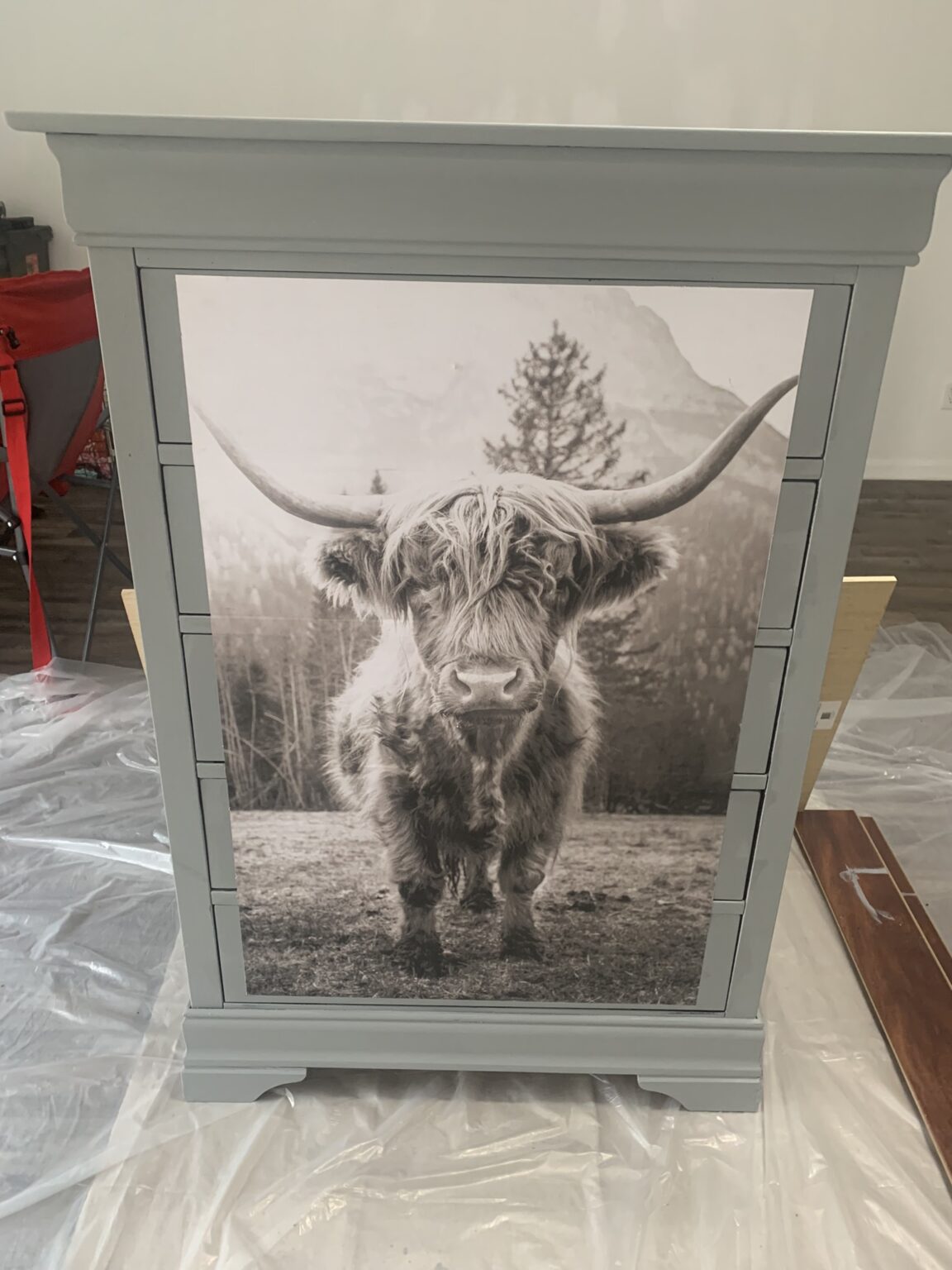 How to Decoupage a Poster on a Chest of Drawers Redhead Remakes